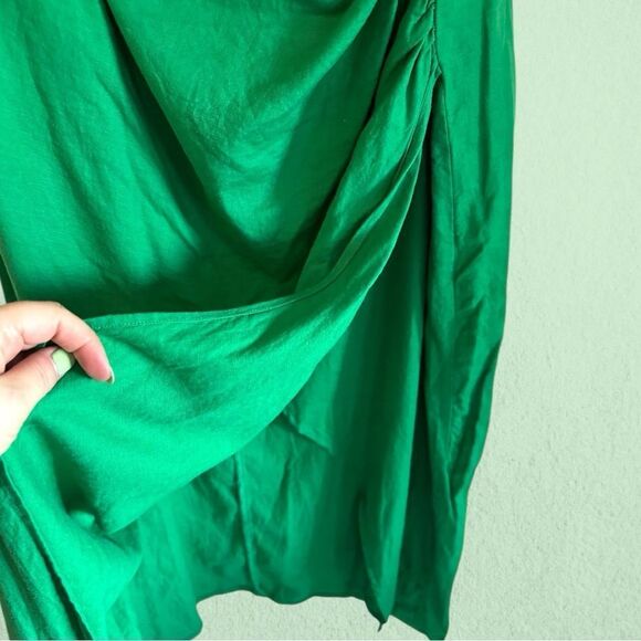Zara linen blend ruched midi dress Kelly green - Picture 4 of 13